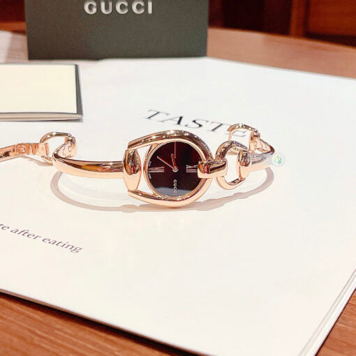  Shop Authentic Gucci Horsebit Collection Black Dial Rose Gold Steel Strap Watch For Women - YA139507 - Luxxuri