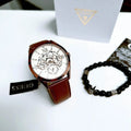 Shop Authentic Guess Multi-Function Chronograph White Dial Brown Leather Strap Watch For Men - GW0389G8 - Luxxuri