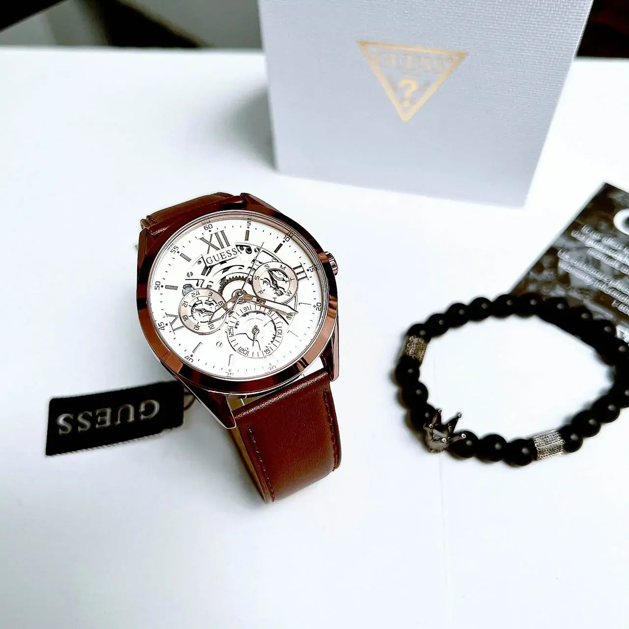  Shop Authentic Guess Multi-Function Chronograph White Dial Brown Leather Strap Watch For Men - GW0389G8 - Luxxuri