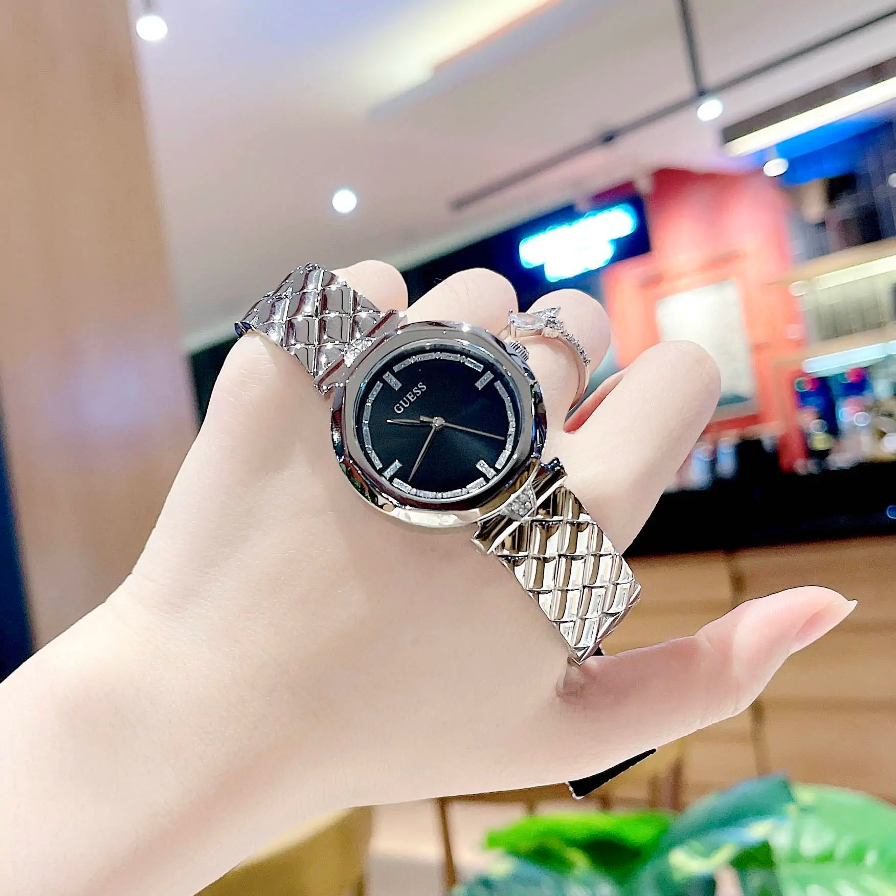  Shop Authentic Guess Rumour Quartz Black Dial Silver Steel Strap Watch For Women - GW0613L1 - Luxxuri