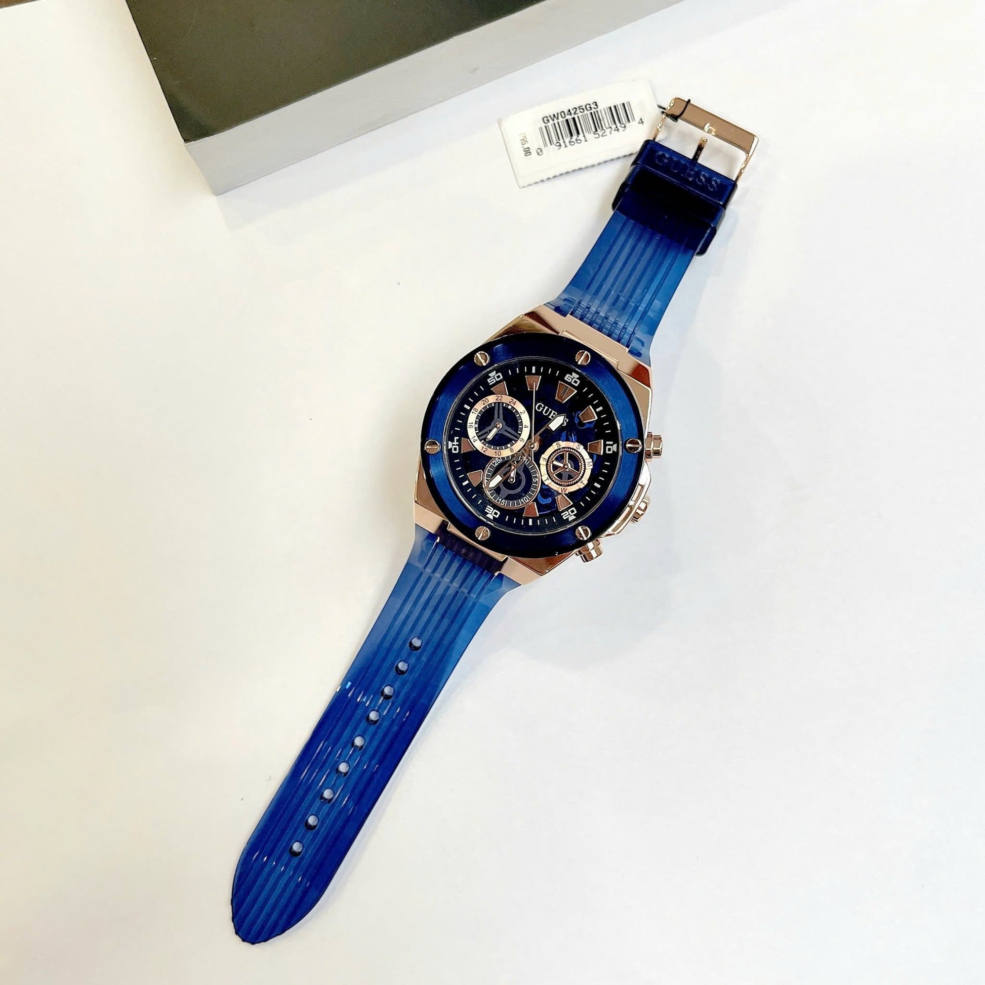  Shop Authentic Guess Poseidon Chronograph Blue Dial Blue Silicone Strap Watch For Men - GW0425G3 - Luxxuri