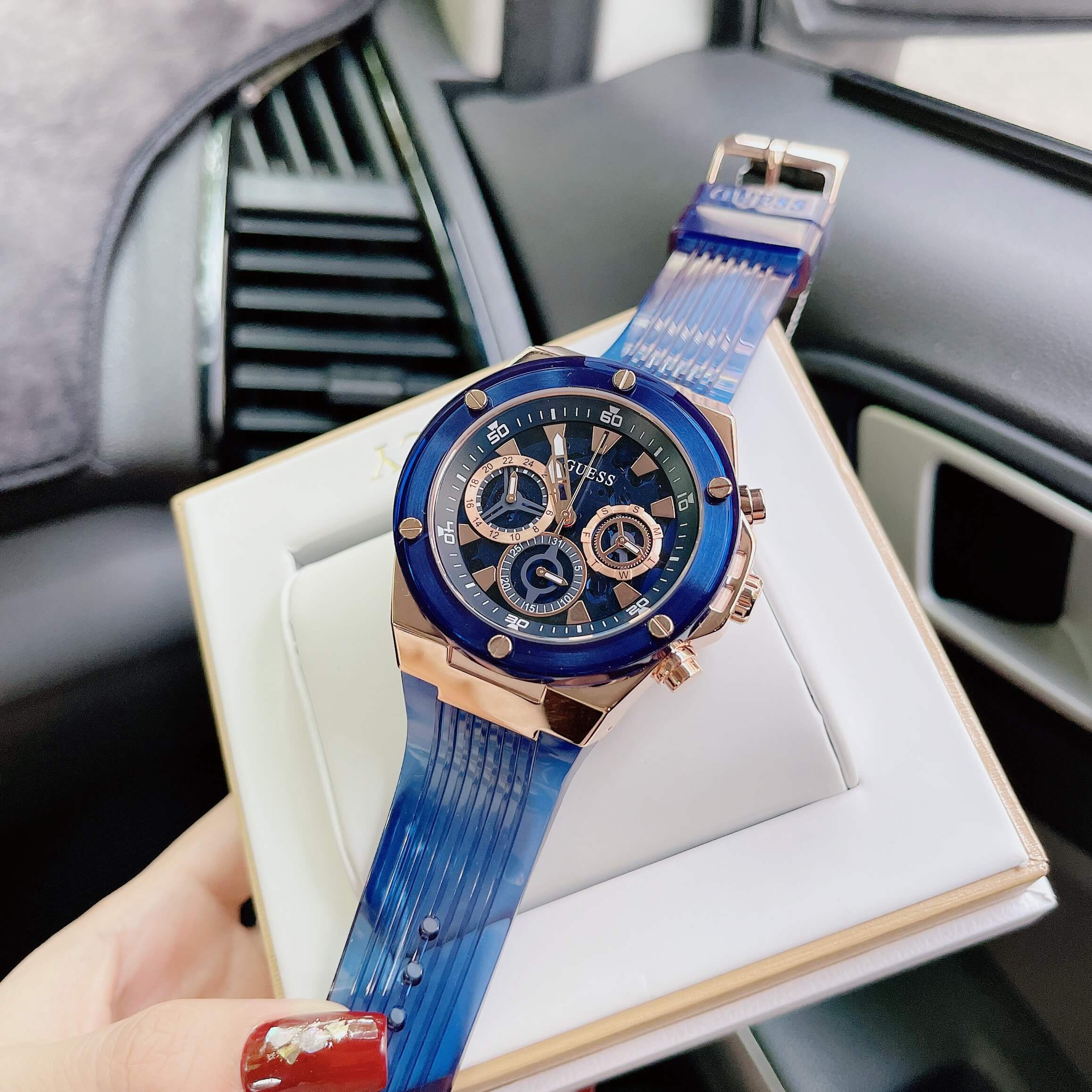 Guess Poseidon Chronograph Blue Dial Blue Silicone Strap Watch For Men - GW0425G3