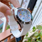  Shop Authentic Guess Wanderlust Crystals Silver Dial White Rubber Strap Watch for Women - W1059L1 - Luxxuri