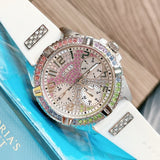  Shop Authentic Guess Frontier Diamonds Silver Dial White Rubber Strap Watch for Women - GW0045L1 - Luxxuri