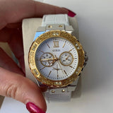  Shop Authentic Guess Limelight Quartz Silver Dial White Leather Strap Watch For Women - W0775l8 - Luxxuri
