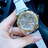  Shop Authentic Guess Limelight Quartz Silver Dial White Leather Strap Watch For Women - W0775l8 - Luxxuri