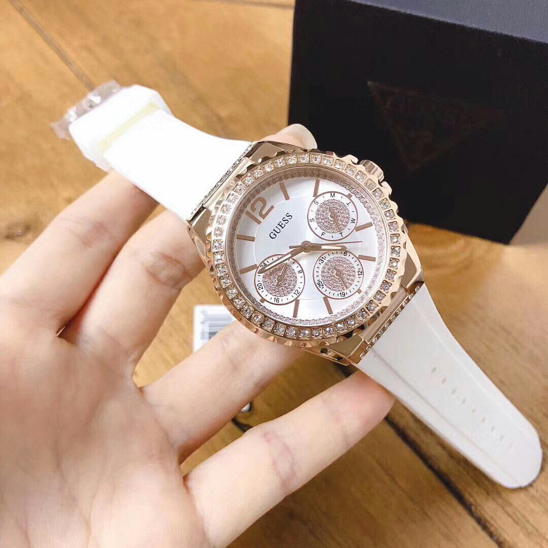  Shop Authentic Guess Starlight Diamonds White Dial White Rubber Strap Watch for Women - W0846L5 - Luxxuri