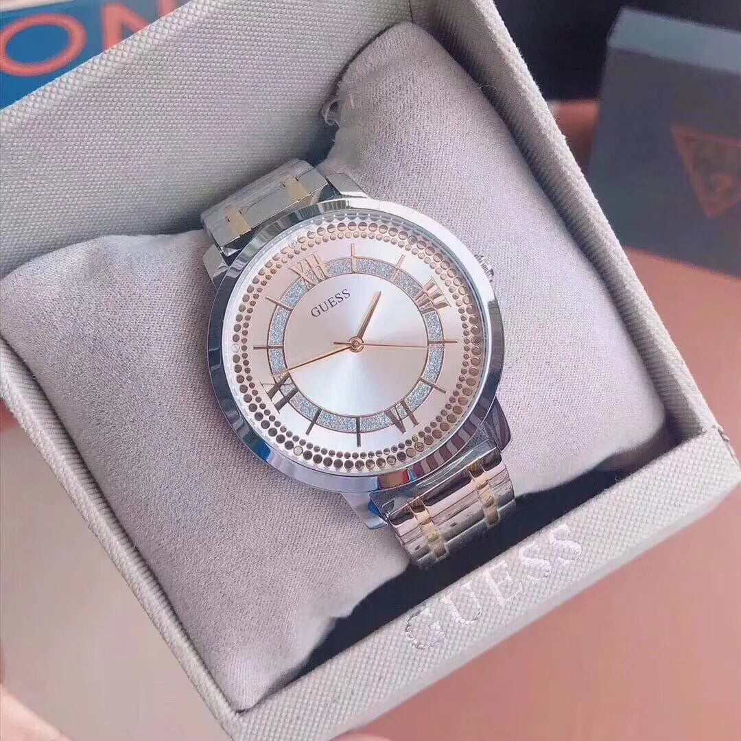  Shop Authentic Guess Montauk Silver Dial Two Tone Steel Strap Watch for Women - W0933L5 - Luxxuri