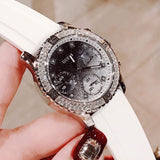  Shop Authentic Guess Confetti Crystal Black Dial White Silicone Strap Watch For Women - W1098L1 - Luxxuri