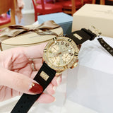  Shop Authentic Guess Frontier Diamonds Gold Dial Black Rubber Strap Watch For Women - W1160L1 - Luxxuri