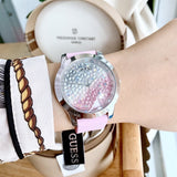  Shop Authentic Guess Crush Crystals Silver Dial Pink Rubber Strap Watch for Women - W1223L1 - Luxxuri