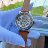  Shop Authentic Fossil Boyfriend Automatic Skeleton Silver Dial Brown Leather Strap Watch for Women - ME3109 - Luxxuri