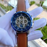  Shop Authentic Fossil Grant Sport Automatic Skeleton Blue Dial Brown Leather Strap Watch for Men - ME3140 - Luxxuri