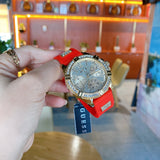  Shop Authentic Guess Frontier Diamonds Gold Dial Red Rubber Strap Watch for Women - GW0045L2 - Luxxuri