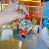  Shop Authentic Guess Frontier Diamonds Gold Dial Red Rubber Strap Watch for Women - GW0045L2 - Luxxuri