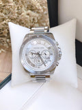  Shop Authentic Michael Kors Brecken Chronograph Silver Dial Silver Steel Strap Watch For Women - MK8562 - Luxxuri