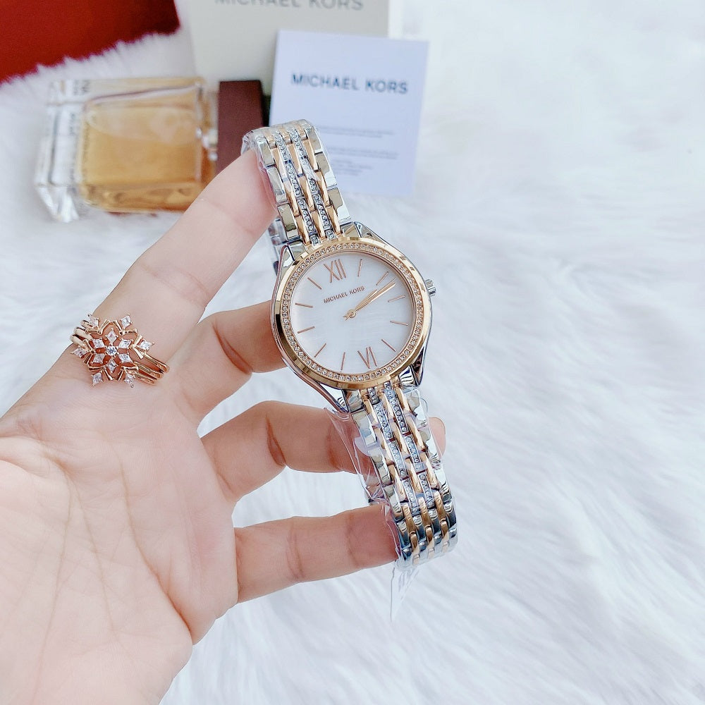  Shop Authentic Michael Kors Mindy Three Hand White Dial Two Tone Steel Strap Watch For Women - MK7077 - Luxxuri