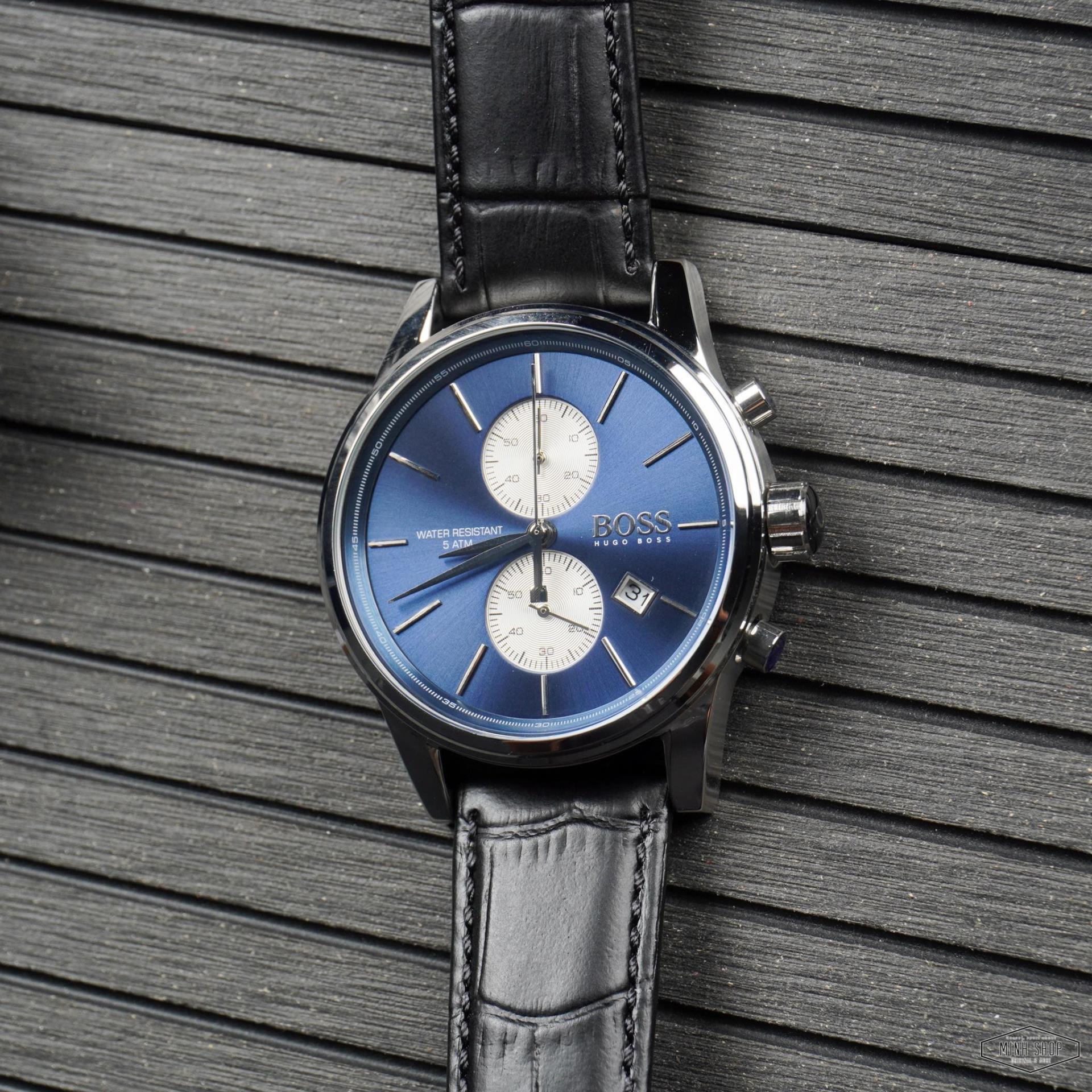  Shop Authentic Hugo Boss Jet Blue Dial Black Leather Strap Watch for Men - 1513283 - Luxxuri