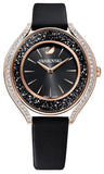 Shop Authentic Swarovski Crystalline Aura Black Dial Black Leather Strap Watch for Women - 5558634 - Luxxuri