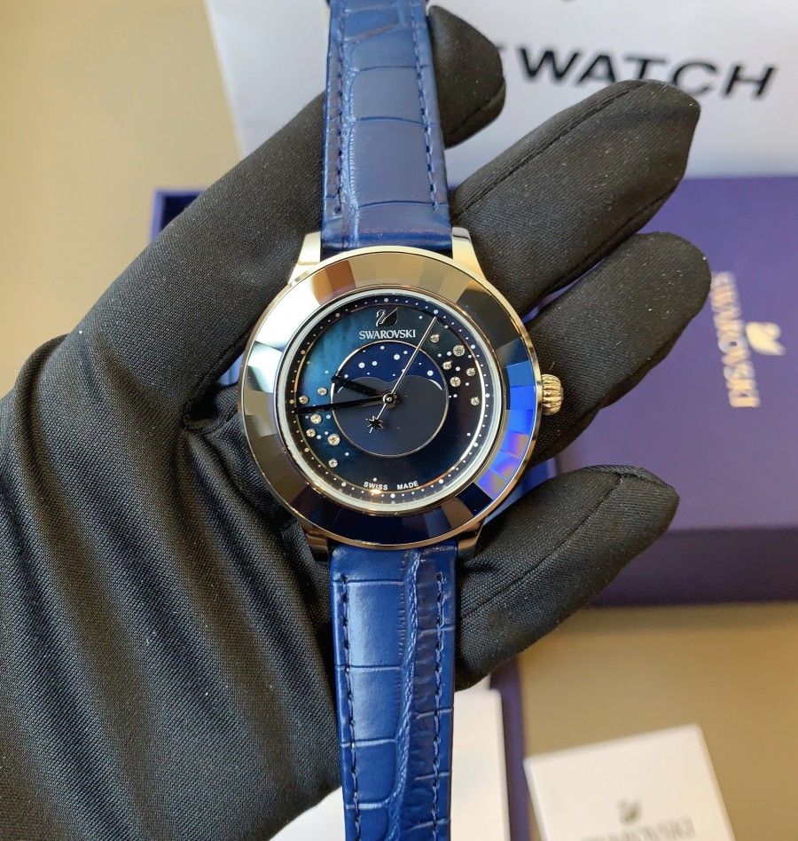  Shop Authentic Swarovski Octea Lux Moon Crystal Blue Dial Blue Leather Strap Watch for Women - 5516305 - Luxxuri
