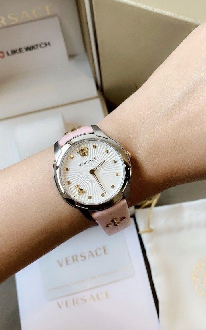  Shop Authentic Versace Audrey Quartz White Dial Pink Leather Strap Watch for Women - VELR00119 - Luxxuri