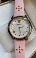  Shop Authentic Versace Audrey Quartz White Dial Pink Leather Strap Watch for Women - VELR00119 - Luxxuri