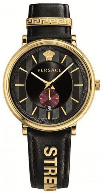  Shop Authentic Versace V-Circle Manifesto Edition Black Dial Black Leather Strap Watch for Men - VBQ050017 - Luxxuri