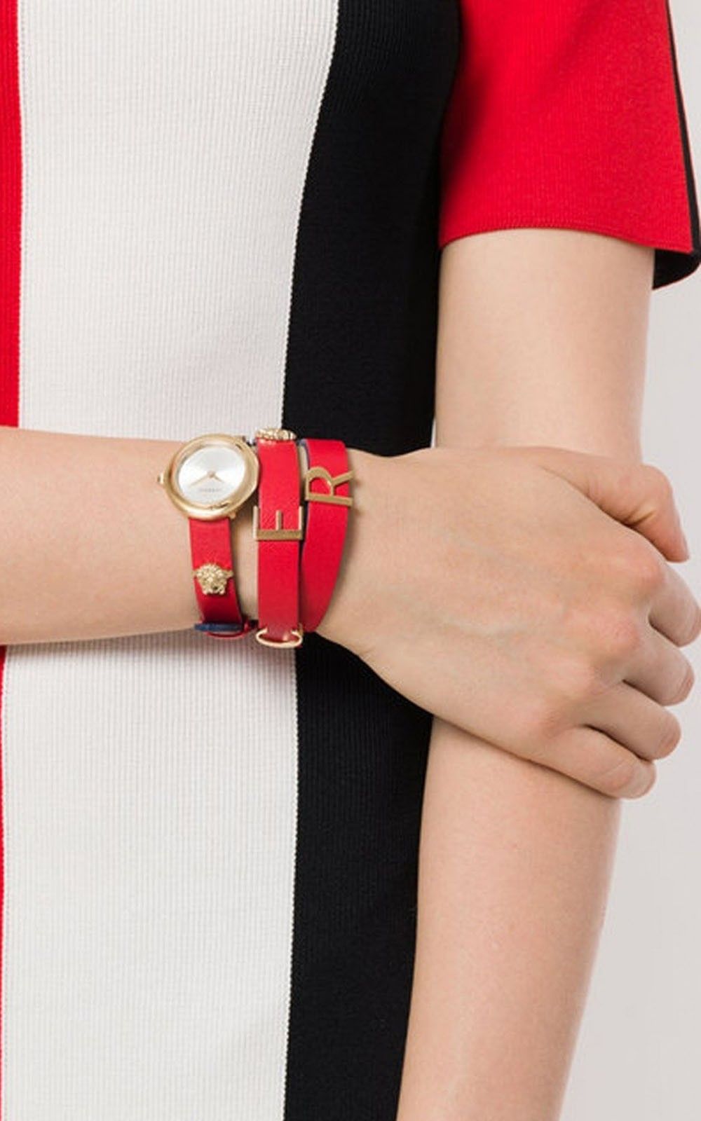  Shop Authentic Versace V-Flare Quartz Silver Dial Red Leather Strap Watch for Women - VEBN00418 - Luxxuri