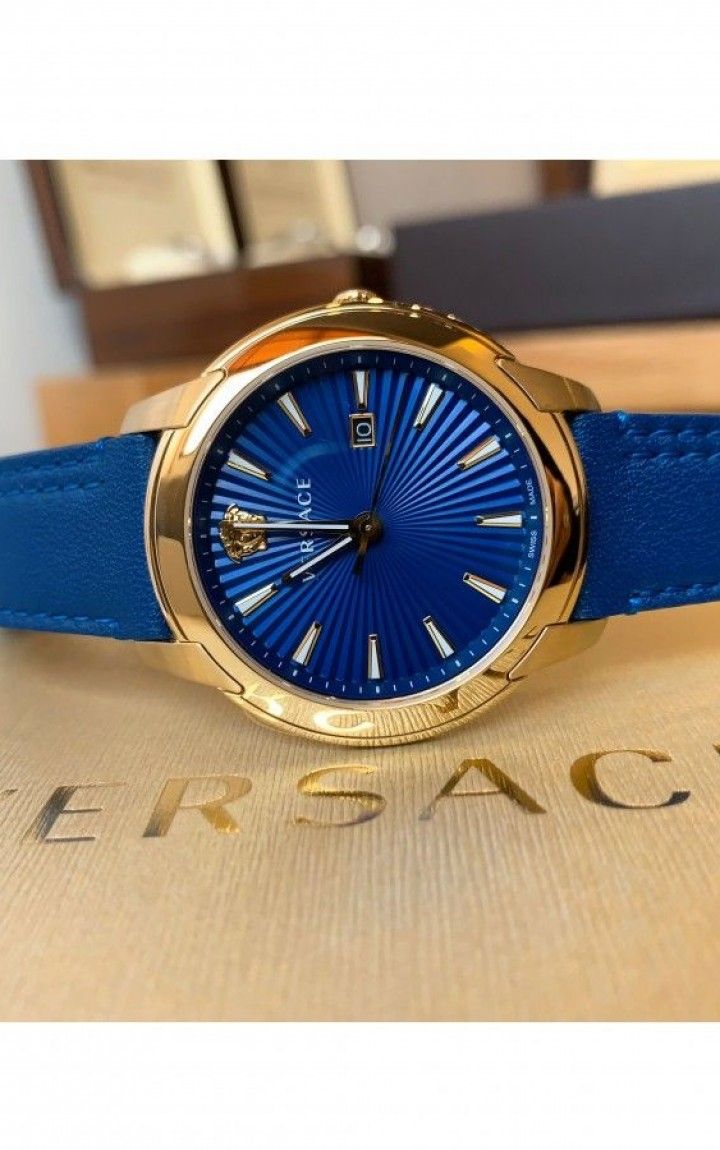  Shop Authentic Versace V-Urban Quartz Blue Dial Blue Leather Strap Watch for Men - VELQ00319 - Luxxuri