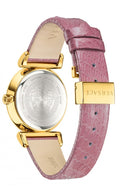  Shop Authentic Versace V-Motif Vintage Logo Diamonds Gold Dial Pink Leather Strap Watch for Women - VERE01118 - Luxxuri
