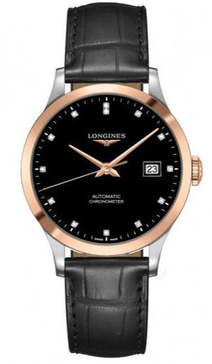  Shop Authentic Longines Record Black Dial Black Leather Strap Watch for Men - L2.821.5.57.2 - Luxxuri