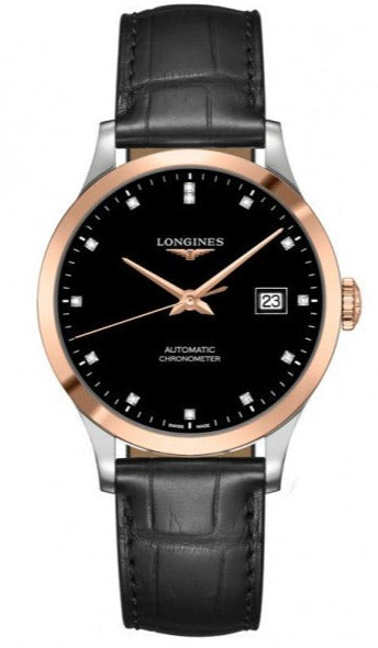  Shop Authentic Longines Record Black Dial Black Leather Strap Watch for Men - L2.821.5.57.2 - Luxxuri