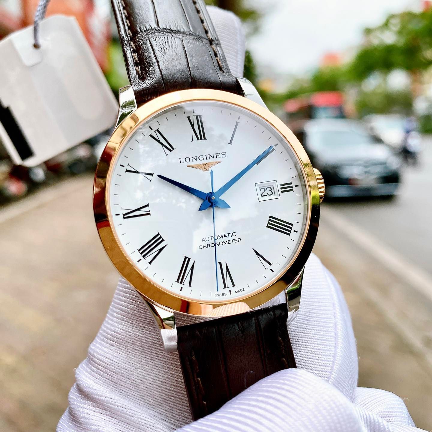  Shop Authentic Longines Record Automatic Stainless Steel 18K Gold Watch for Men - L2.821.5.11.2 - Luxxuri