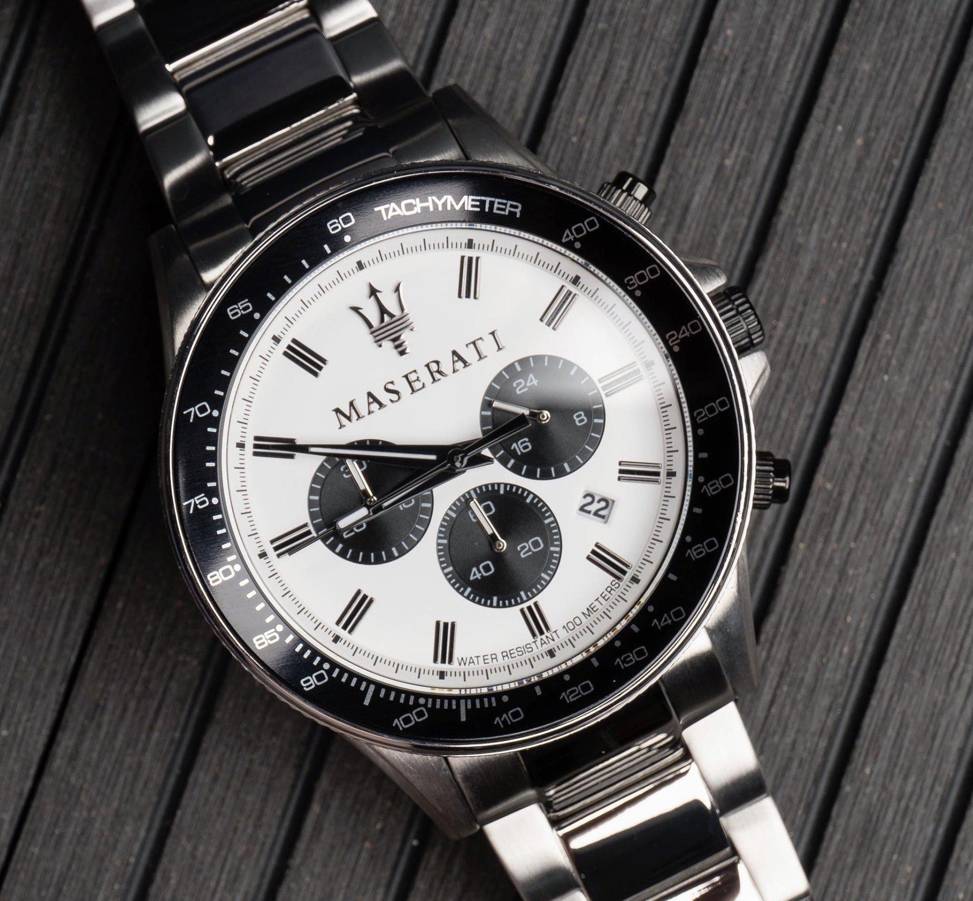 Maserati SFIDA Chronograph White Dial Silver Steel Strap Watch For Men - R8873640003