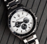 Shop Authentic Maserati SFIDA Chronograph White Dial Silver Steel Strap Watch For Men - R8873640003 - Luxxuri