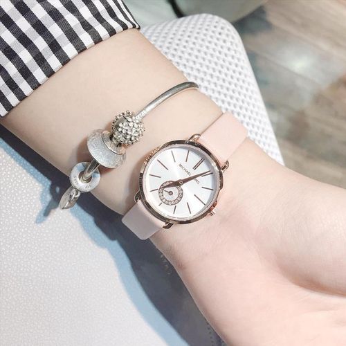  Shop Authentic Michael Kors Petite Portia Silver Dial Pink Rubber Strap Watch For Women - MK2735 - Luxxuri