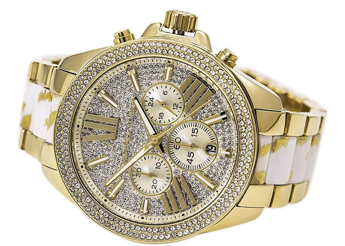 Michael Kors Wren Diamonds Gold Dial Two Tone Steel Strap Watch for Women - MK6157