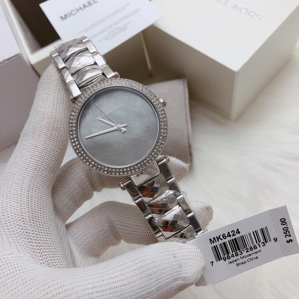  Shop Authentic Michael Kors Parker Mother of Pearl Silver Steel Strap Watch for Women - MK6424 - Luxxuri