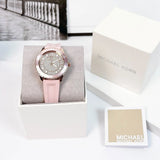  Shop Authentic Michael Kors Runway Three Hand Crystal Pave Dial Pink Rubber Strap Watch For Women - MK6854 - Luxxuri