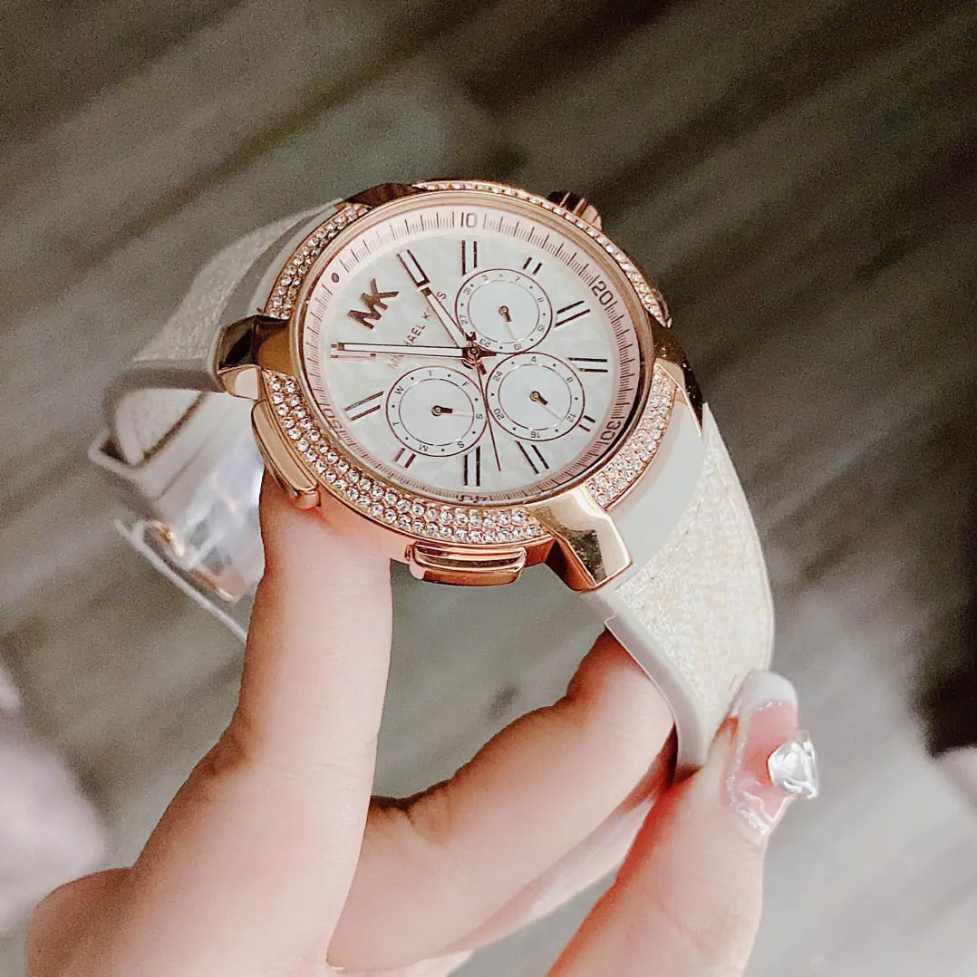  Shop Authentic Michael Kors Sidney Chronograph White Dial Beige Leather Strap Watch For Women - MK6949 - Luxxuri