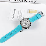  Shop Authentic Michael Kors Sidney Multifunction Analog White Dial Turquoise Silicone Strap Watch For Women - MK7246 - Luxxuri