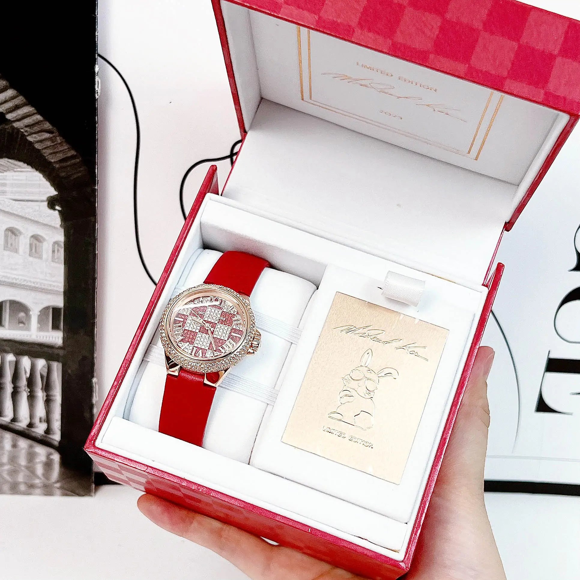  Shop Authentic Michael Kors Camille Three Hand Crystals Rose Gold Dial Red Leather Strap Watch For Women - MK4701 - Luxxuri