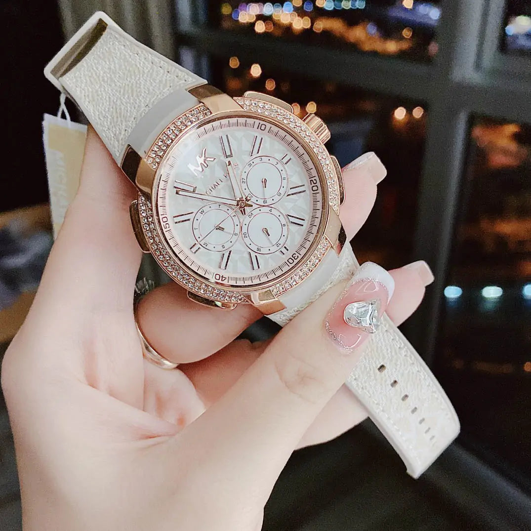  Shop Authentic Michael Kors Sidney Chronograph White Dial Beige Leather Strap Watch For Women - MK6949 - Luxxuri