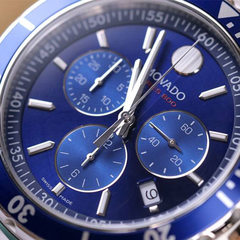  Shop Authentic Movado Series 800 Chronograph Blue Dial Silver Steel Strap Watch For Men - 2600141 - Luxxuri