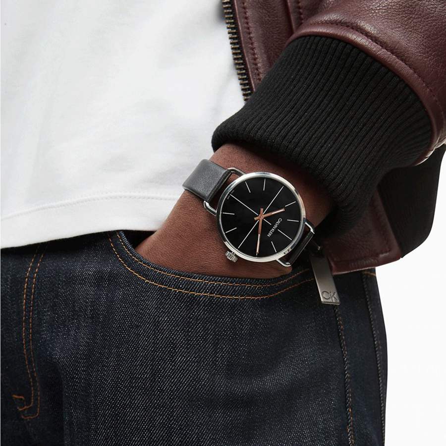  Shop Authentic Calvin Klein Evan Black Dial Black Leather Strap Watch for Men - K7B211CZ - Luxxuri