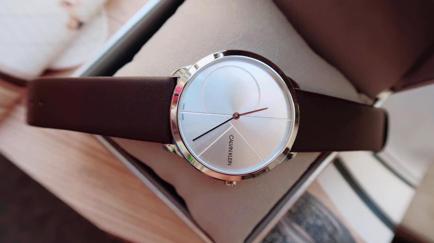 Shop Authentic Calvin Klein Minimal Silver Dial Brown Leather Strap Watch for Men - K3M211G6 - Luxxuri