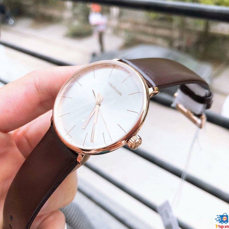  Shop Authentic Calvin Klein High Noon Silver Dial Brown Leather Strap Watch for Men - K8M216G6 - Luxxuri