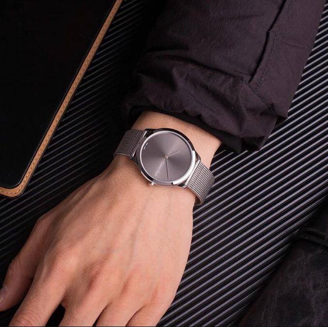  Shop Authentic Calvin Klein Minimal Grey Dial Silver Mesh Bracelet Watch for Men - K3M211Y3 - Luxxuri