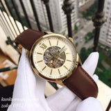  Shop Authentic Fossil Flynn Mechanical Skeleton Beige Dial Brown Leather Strap Watch for Men - BQ2215 - Luxxuri