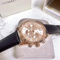  Shop Authentic Michael Kors Lexington Chronograph Rose Gold Dial Black Leather Strap Watch For Men - MK8516 - Luxxuri